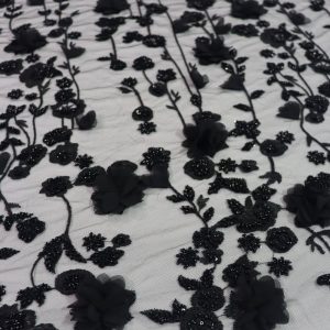 پارچه گیپور مجلسی گل برجسته مشکی طرح دو