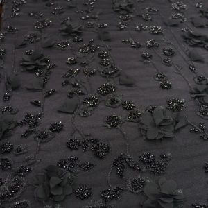 پارچه گیپور مجلسی گل برجسته مشکی طرح دو