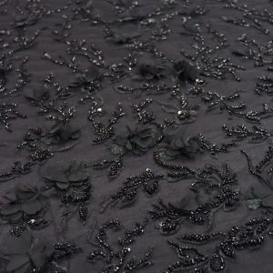 پارچه گیپور مجلسی گل برجسته مشکی طرح سه