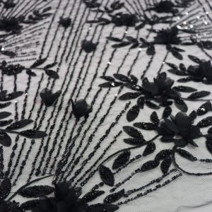 پارچه گیپور مجلسی گل برجسته مشکی طرح چهار