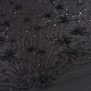 پارچه گیپور مجلسی گل برجسته مشکی طرح چهار