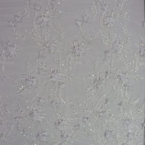 پارچه گیپور مجلسی گل برجسته سفید طرح پنج