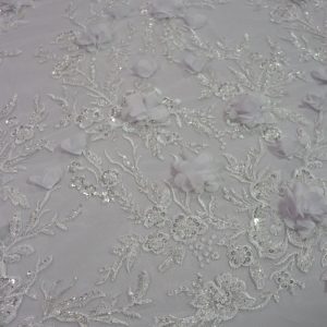 پارچه گیپور مجلسی گل برجسته سفید طرح پنج