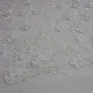پارچه گیپور مجلسی گل برجسته سفید طرح یک