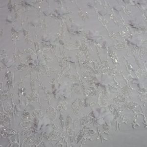 پارچه گیپور مجلسی گل برجسته سفید طرح شش