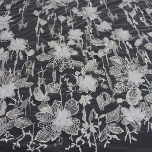 پارچه گیپور مجلسی گل برجسته سفید طرح شش