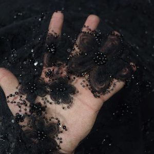 پارچه مجلسی گل حریر برجسته رنگ مشکی طرح پنج سری جدید