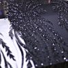 پارچه تور کار شده طرح الیزابت رنگ مشکی با مروارید مشکی