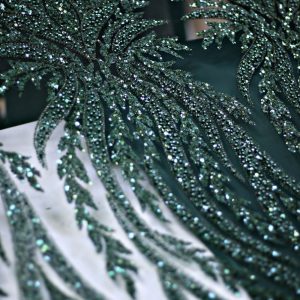 پارچه تور کار شده طرح الیزابت رنگ یشمی