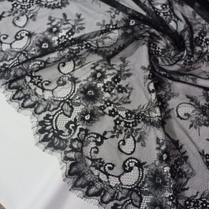 پارچه مجلسی دانتل فرانسه (شنتیه) رنگ مشکی طرح یک