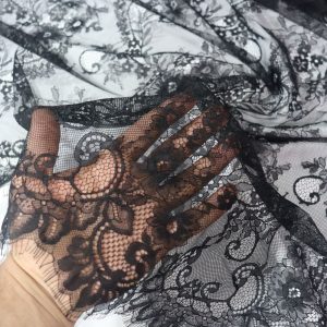 پارچه مجلسی دانتل فرانسه (شنتیه) رنگ مشکی طرح یک